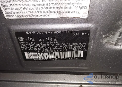 2011 Subaru Legacy 2.5I Limited z USA, uszkodzony, nr VIN 4S3BMBK62B3235026